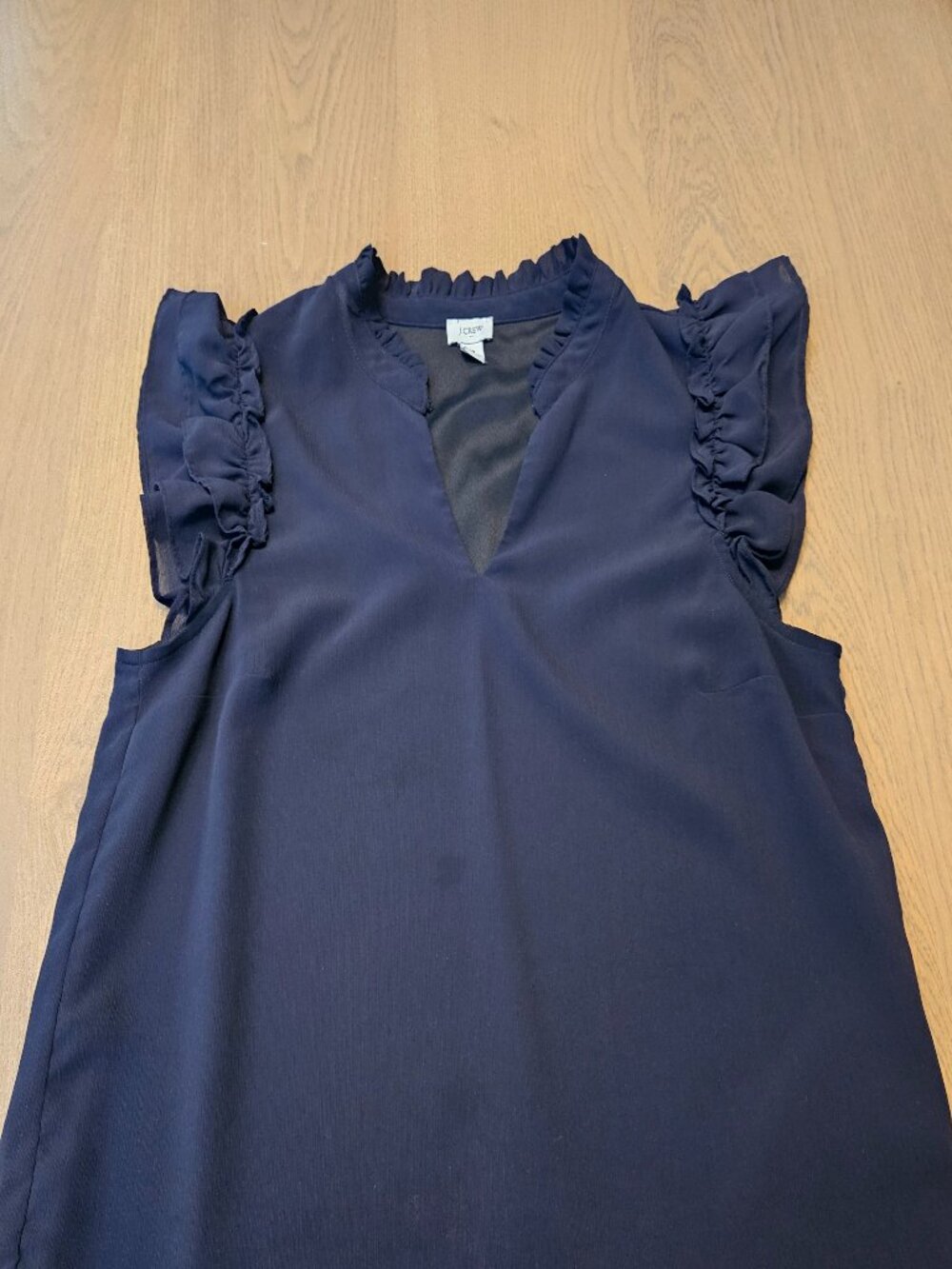 J.Crew Black Ruffle Split Neck Blouse Lined Chiffon Flutter Sleeve Top Women’s M